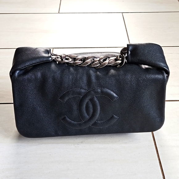CHANEL Handbags - CHANEL Caviar Leather Flap Bag Chain Handle CC Logo Ruthenium Gray